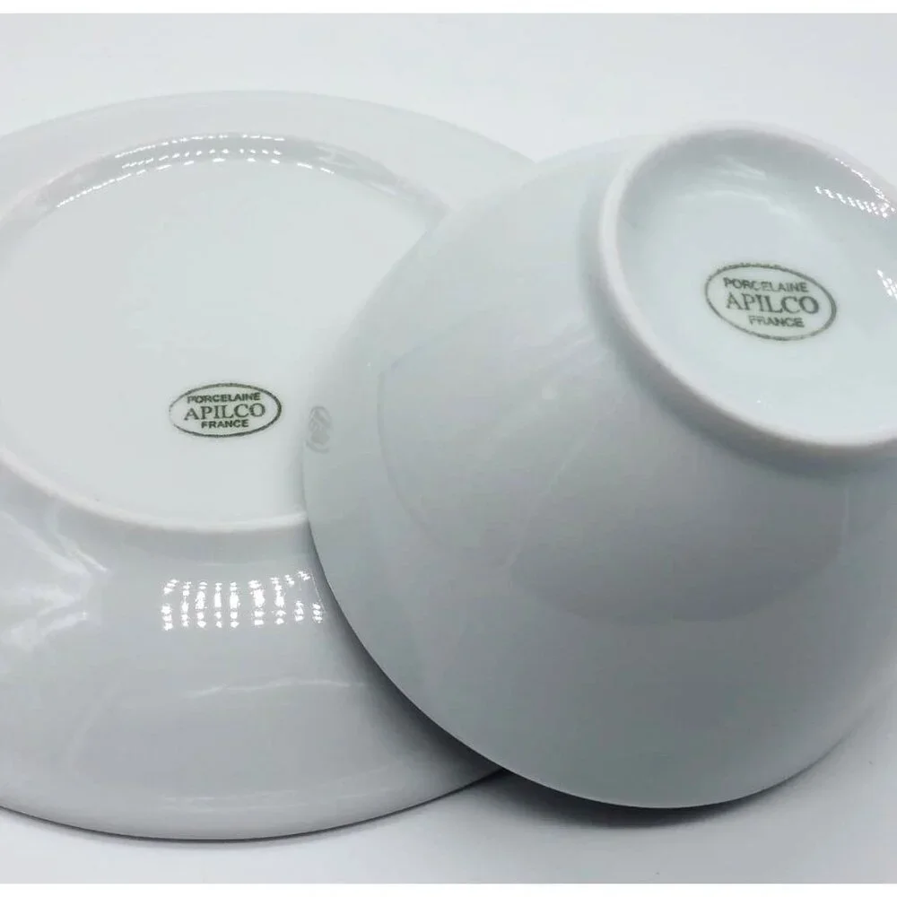Set of 2 Vintage Apilco Tradition Porcelain Cups & Saucers for Tea Coffee